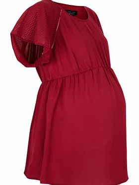 Maternity Dark Red Flutter Sleeve Blouse 3249652