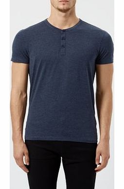 Navy Basic Grandad Collar Button Up T-Shirt