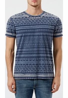 Navy Burnout Aztec Print T-Shirt 3241624