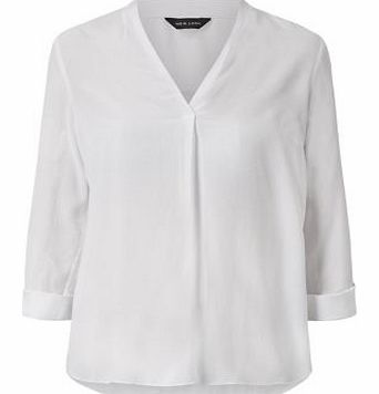 White V Neck Roll Sleeve Blouse 3309340