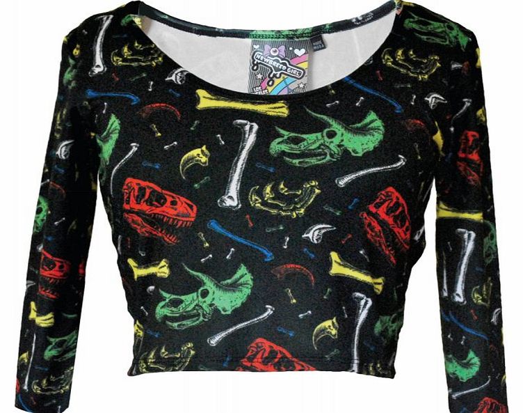 Dinosaur Bones 3/4 Sleeve Crop Top