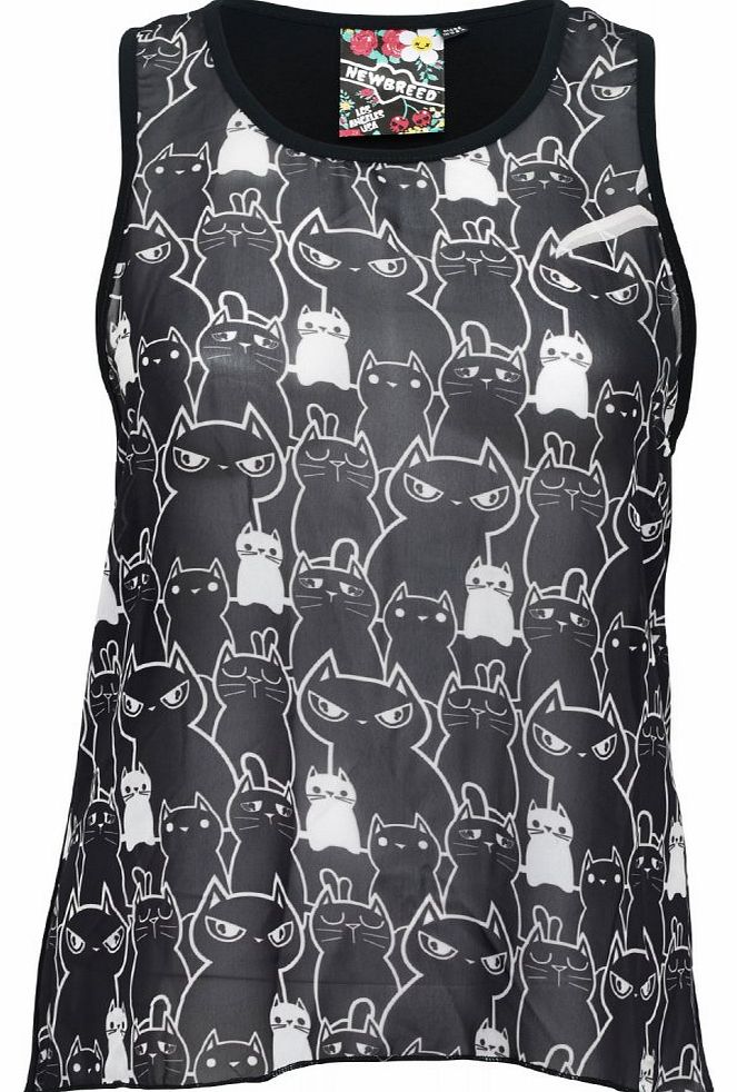 NewBreed Girl Stacked Cats Chiffon Tank NB1250-SC