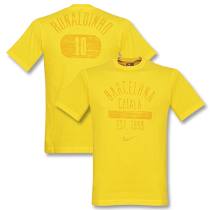 08-09 Barcelona Ronaldinho 10 Tee - Yellow