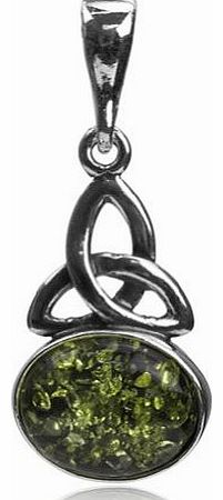 Black Green Amber Sterling Silver Celtic Oval Pendant