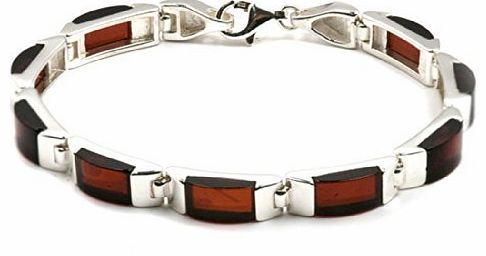 Cherry Amber Sterling Silver Rectangular Contemporary Men Bracelet 19cm