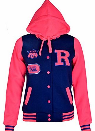 KIDS GIRLS BOYS BASEBALL HOODIE JACKET (13/14 Years, Royal Blue Pink)