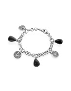 Black Drop Charms Sterling Silver Bracelet