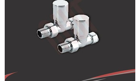 Straight Chrome Valve Set - Heated Towel Rail / Radiator Slimline Round Valves (Pair of)