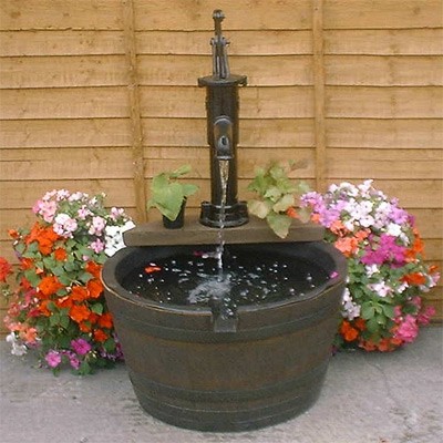 The Mortlach Oak Barrel Water Feature