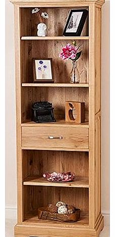 OAK FURNITURE KING ASPEN SOLID OAK NARROW BOOKCASE WITH 1 DRAWER OFFICE FURNITURE