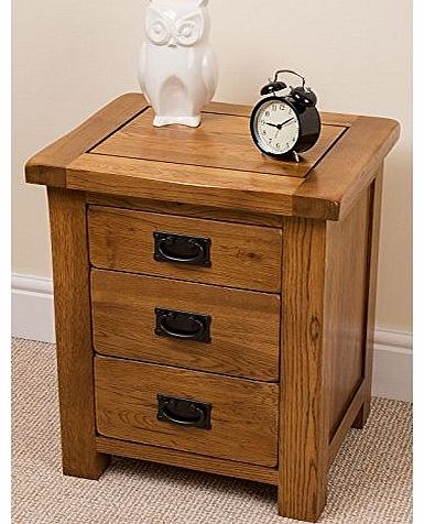 COTSWOLD RUSTIC SOLID OAK 3 DRAWER BEDSIDE TABLE / CABINET SIDE TABLE BEDROOM FURNITURE