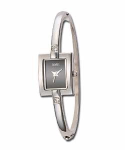 Ladies Chrome Coloured Stone Set Bangle Watch