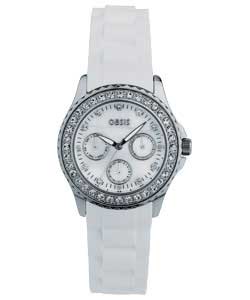 Ladies Chrono Stone White Silicon Strap