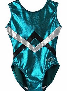 Girls O3GL002 Green Chevron Gymnastics Leotard - Green/Silver/Black, Large