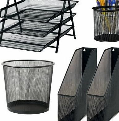 Office Depot  Desk set Black: letter tray, waste bin, 3 magazine files and pen cup