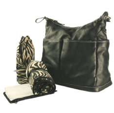 Black Shrunken Leather Hobo with Pockets