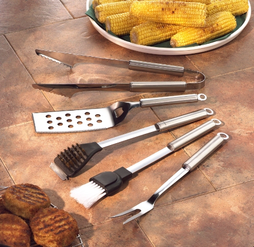 5 piece metal handle barbeque set