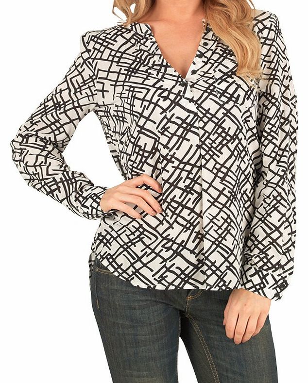 Womens Shallow AOP Long Sleeve Blouse Cloud