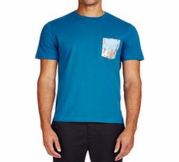 Blue floral pocket pure cotton T-shirt