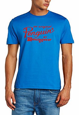 Mens Flocked Logo Printed Crew Neck Short Sleeve T-Shirt, Blue (Turkish Seas), Small