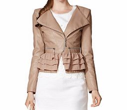 Pink leather look ruffled jacket