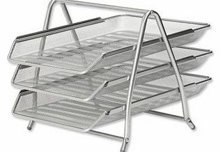 Mesh Letter Tray 3-Tier Scratch-resistant Stackable Front-load Portrait Foolscap Silver Ref 3TT S