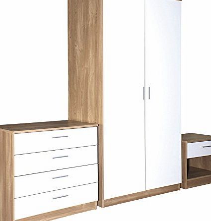 Trio White High Gloss & Oak Frame 3 Piece Bedroom Furniture Set