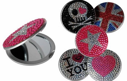 Ladies Womens Vanity Pocket Handbag Mirror with Rhinestones - Skull & Cross Bones - Ladies Perfect Ideal Christmas Present / Gift / Stocking Filler Ideal Gift for The Gardener