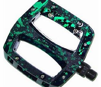 Kustom Slim MTB Mountain / BMX Bike / Cycle Platform Pedals 9/16 inch LTD Edition Splash Black/Green