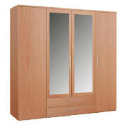 4 Door Wardrobe With 2 Mirrors, Beech