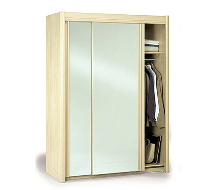 Carlene Sliding Mirrored Wardrobe in Light Beech