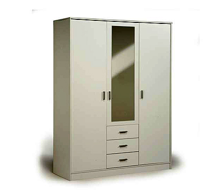 Inigo Mirrored Triple Wardrobe in White