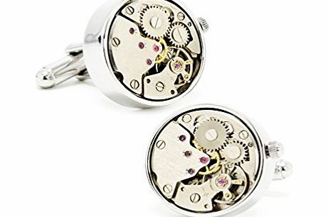 Penny Black 40 Silver Watch Movement Cufflinks Cuff Links Steampunk