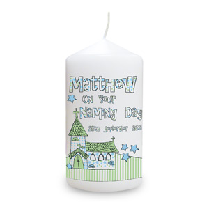 Personalised Blue Church Candle