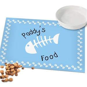 Paw Print Cat Feeding Mat - Blue