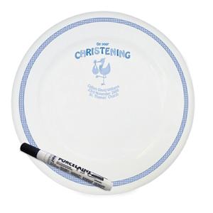 Stork Blue Christening Message Plate