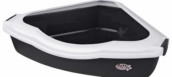 Corner Cat Litter Tray with Rim - Black