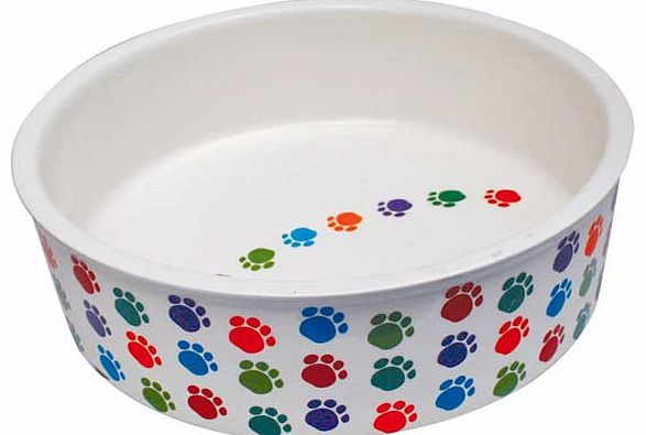 Paw Prints Ceramic Water Dish - 8 Inch