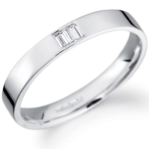 3mm Baguette Diamond Set Wedding Band In 18 Carat White Gold