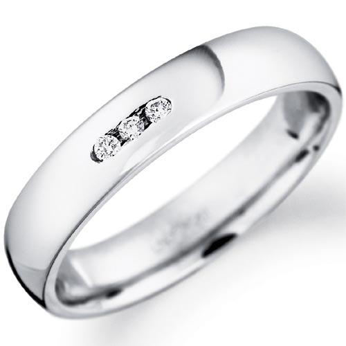 4mm Diamond Set Court Wedding Band In 18 Carat White Gold