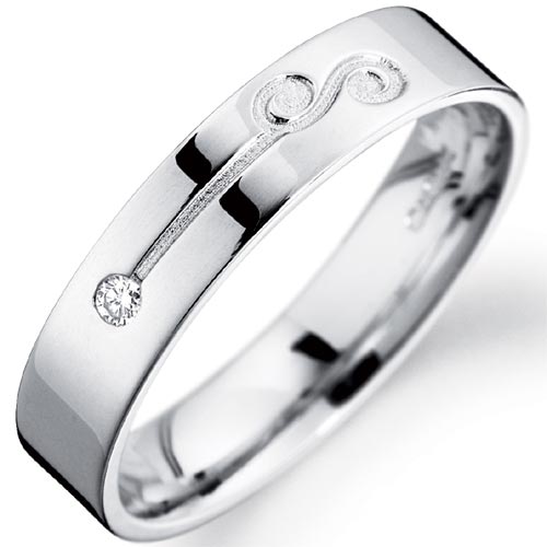 4mm Diamond Set Engraved Wedding Band In 18 Carat White Gold