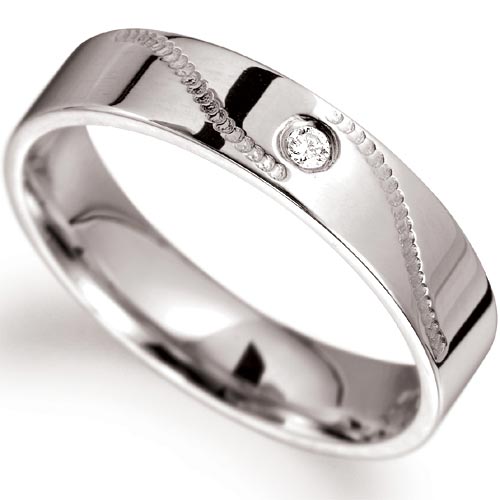 4mm Diamond Set Millgrain Wedding Band In 18 Carat White Gold