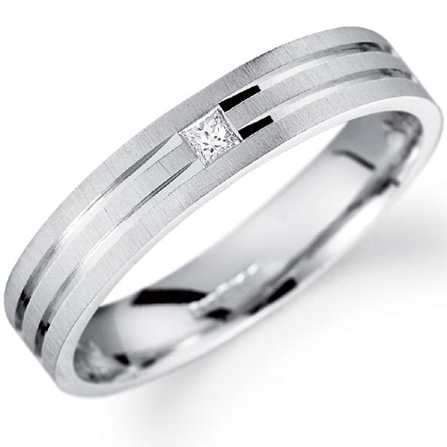 4mm Princess Cut Diamond Matt and Polished Finish Wedding Band In 18 Carat White Gold