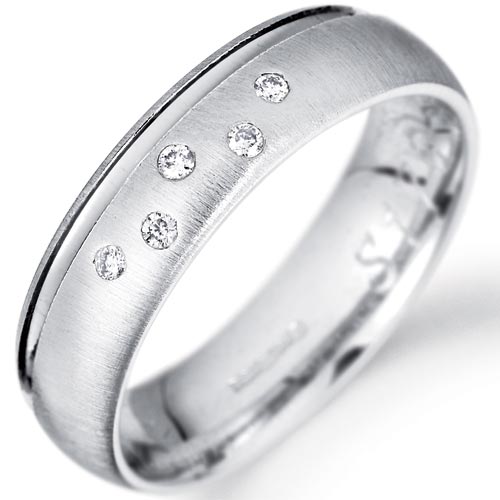 5mm Diamond Set Court Wedding Band In 18 Carat White Gold