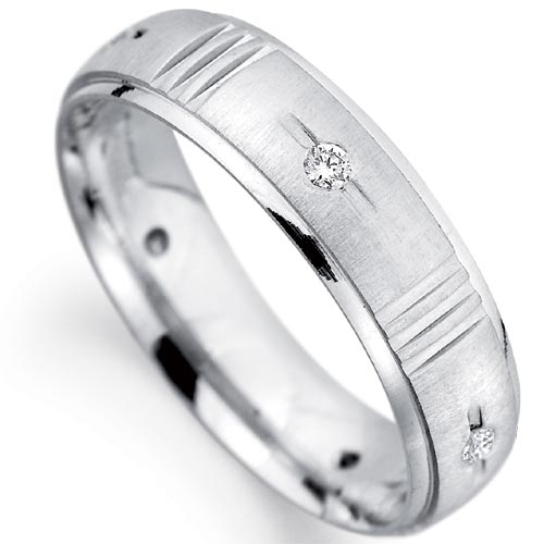 5mm Diamond Set Dimpled Matt Effect Wedding Band In 18 Carat White Gold