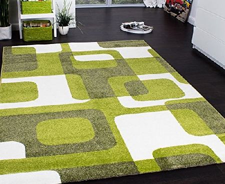 Designer Rug - Woven - Trendy Retro Style - Green Grey Cream, Size:160x220 cm