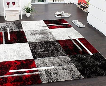 PHC Designer Rug Modern with Contour Pattern Grey / Black / Red 120 x 170 cm