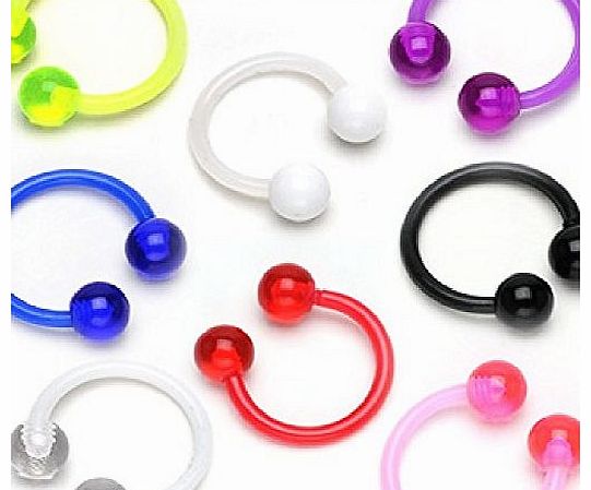 Set of 8 BioFlex Circular Barbell Eyebrow Bar Lip Tragus Horseshoe Rings 14GA (1.6mm)