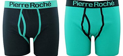 2 Pack Mens/Gentlemens Underwear Key Hole Boxer Short Trunks With Elasticated Waistband, Navy & Green Medium