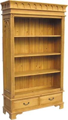 PINE BOOKCASE 2 DRAWER MEDIEVAL